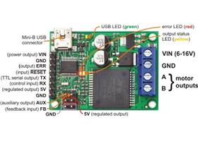Jrk 12v12 USB motor controller - labelled top view